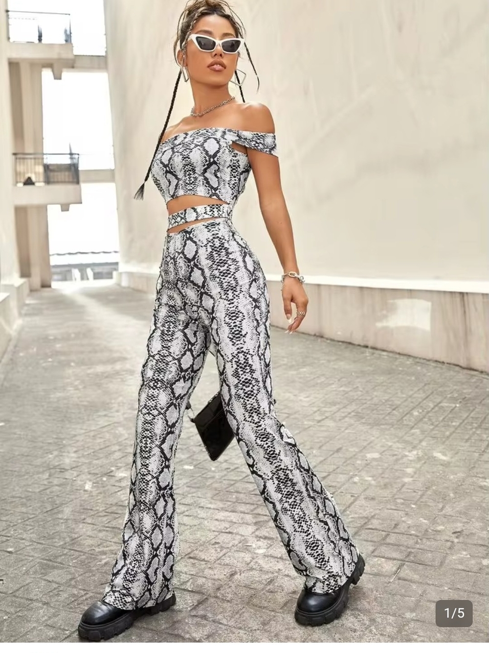 Off-Shoulder Snake Print Jumpsuit